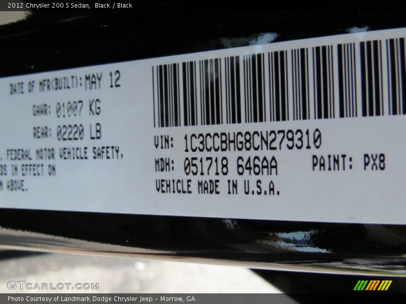 Black / Black 2012 Chrysler 200 S Sedan