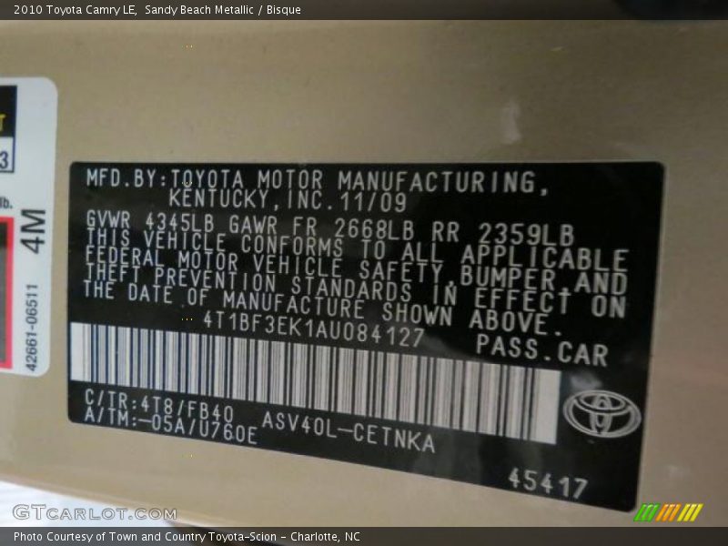 Sandy Beach Metallic / Bisque 2010 Toyota Camry LE