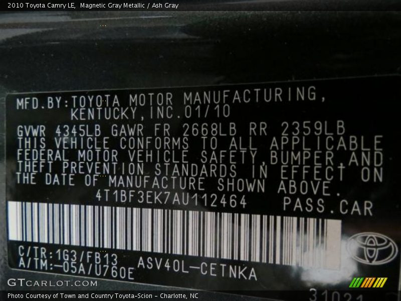 Magnetic Gray Metallic / Ash Gray 2010 Toyota Camry LE