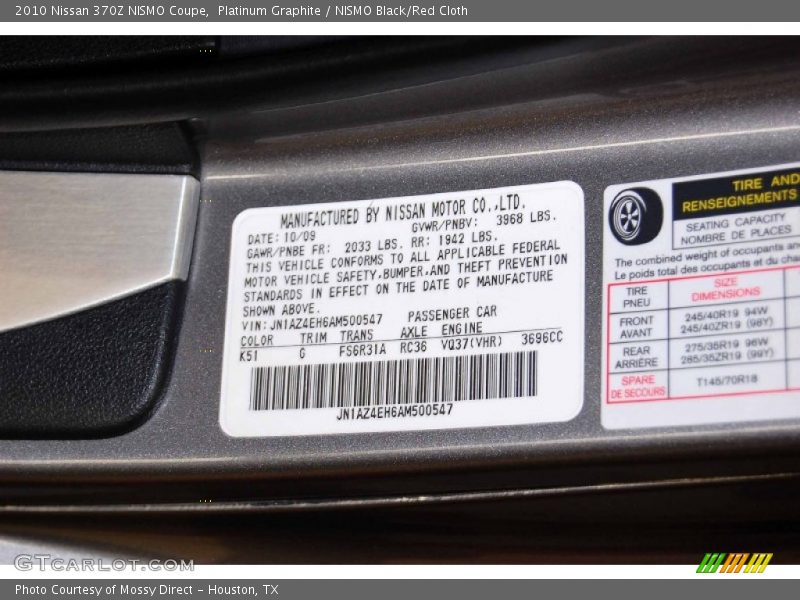 2010 370Z NISMO Coupe Platinum Graphite Color Code K51