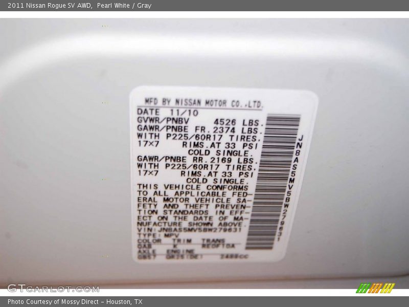 Pearl White / Gray 2011 Nissan Rogue SV AWD