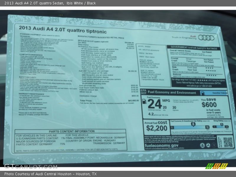 Ibis White / Black 2013 Audi A4 2.0T quattro Sedan