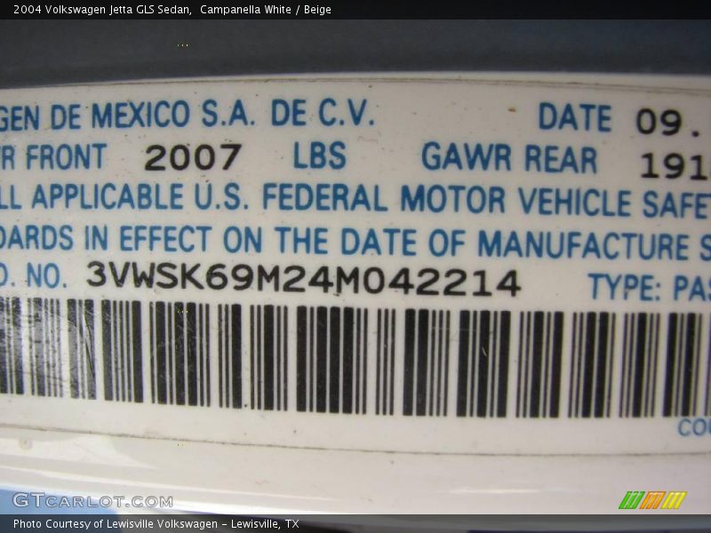 Campanella White / Beige 2004 Volkswagen Jetta GLS Sedan