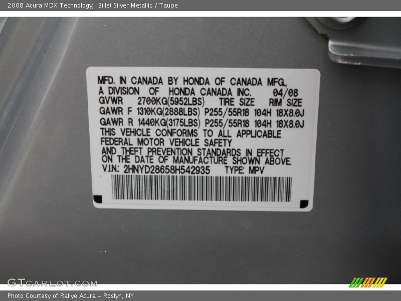 Billet Silver Metallic / Taupe 2008 Acura MDX Technology