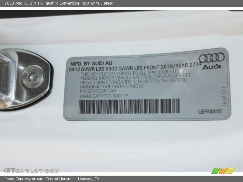Info Tag of 2013 S5 3.0 TFSI quattro Convertible