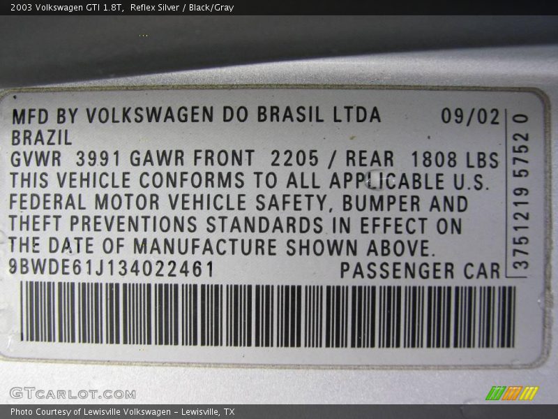 Reflex Silver / Black/Gray 2003 Volkswagen GTI 1.8T