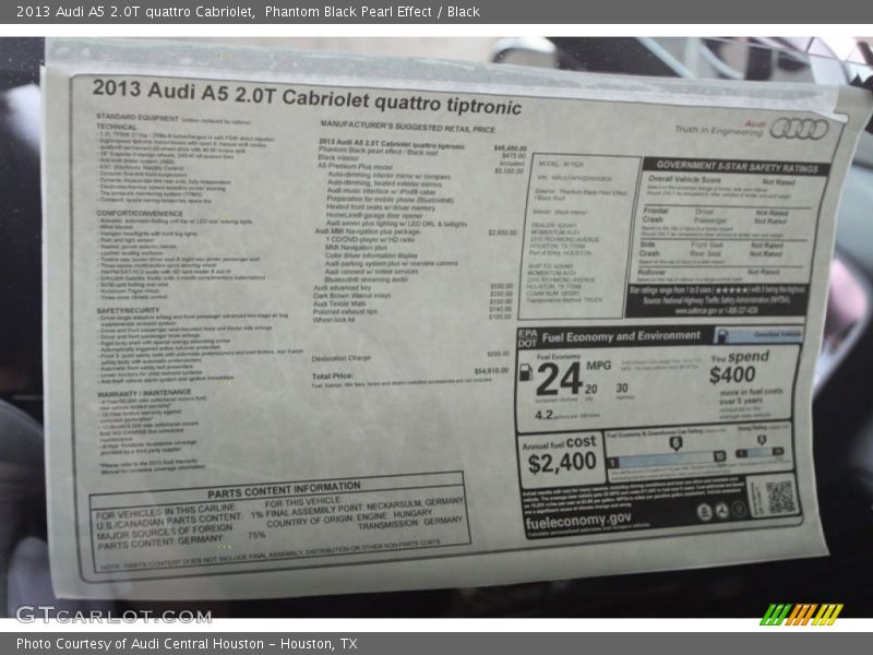  2013 A5 2.0T quattro Cabriolet Window Sticker
