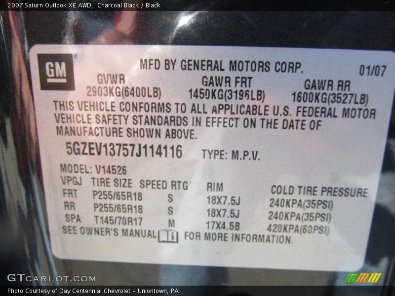 Charcoal Black / Black 2007 Saturn Outlook XE AWD