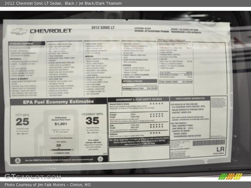 Black / Jet Black/Dark Titanium 2012 Chevrolet Sonic LT Sedan