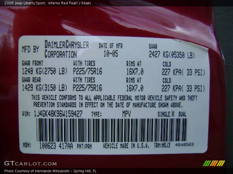 Inferno Red Pearl / Khaki 2006 Jeep Liberty Sport