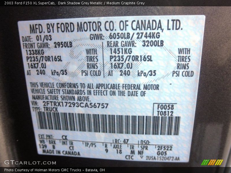 2003 F150 XL SuperCab Dark Shadow Grey Metallic Color Code CX