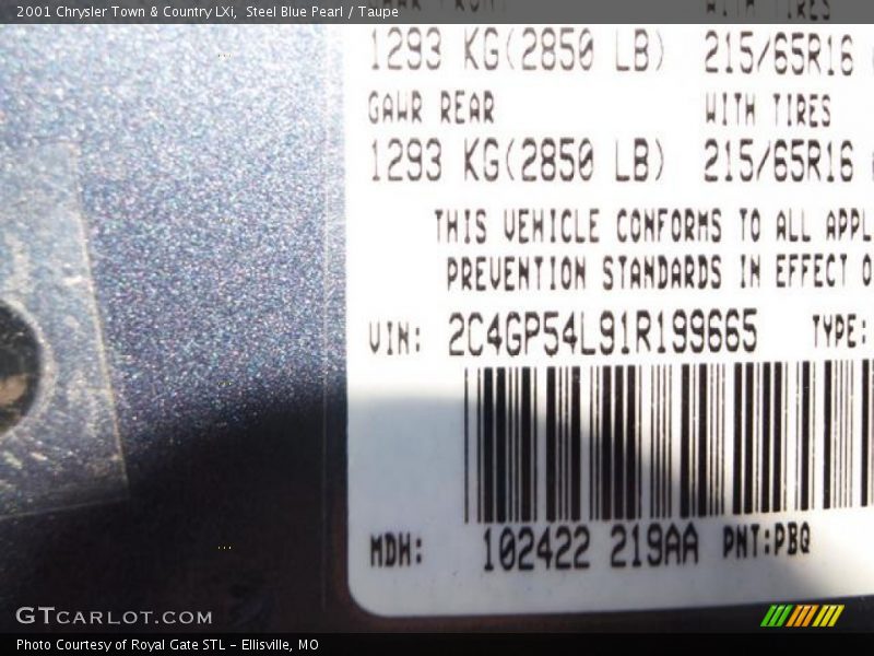 Steel Blue Pearl / Taupe 2001 Chrysler Town & Country LXi