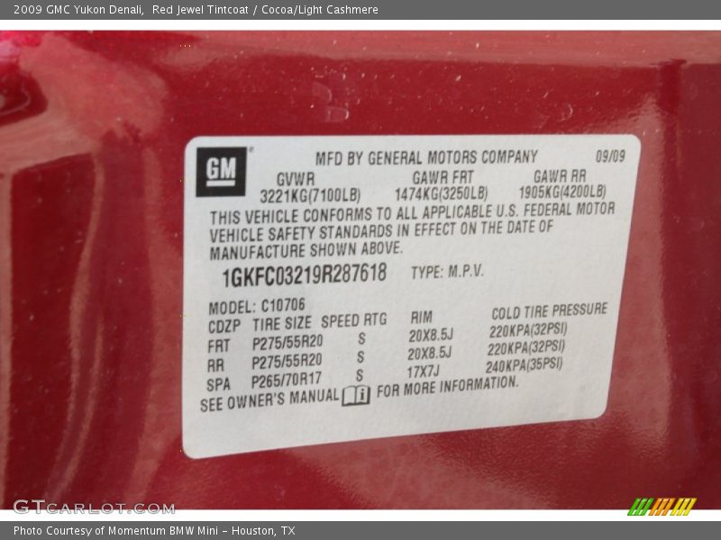 Red Jewel Tintcoat / Cocoa/Light Cashmere 2009 GMC Yukon Denali