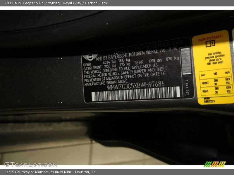 Royal Gray / Carbon Black 2011 Mini Cooper S Countryman