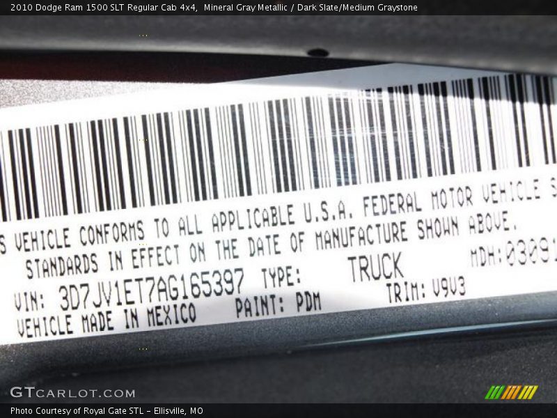 Mineral Gray Metallic / Dark Slate/Medium Graystone 2010 Dodge Ram 1500 SLT Regular Cab 4x4