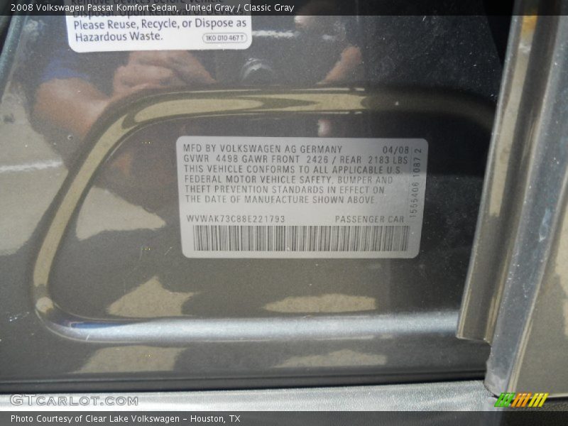 United Gray / Classic Gray 2008 Volkswagen Passat Komfort Sedan