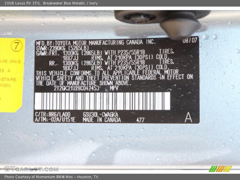 Breakwater Blue Metallic / Ivory 2008 Lexus RX 350