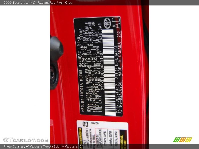 Radiant Red / Ash Gray 2009 Toyota Matrix S