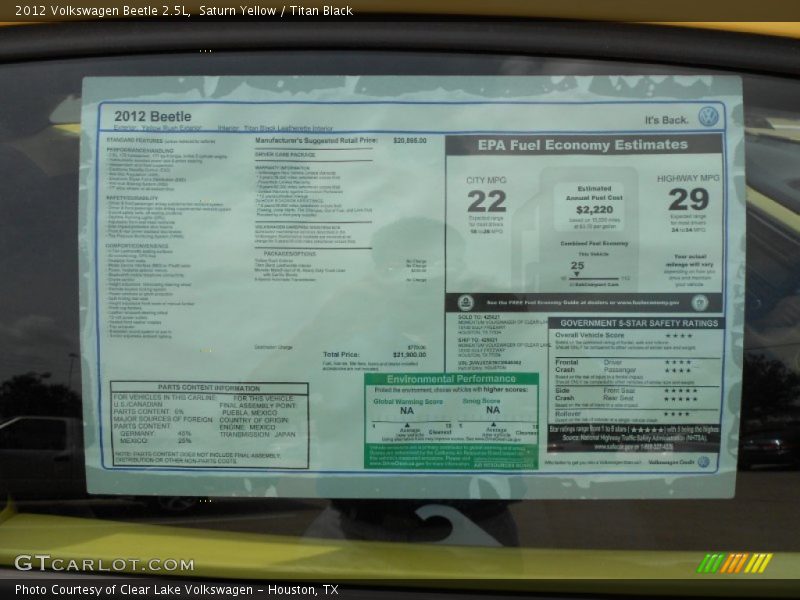 Saturn Yellow / Titan Black 2012 Volkswagen Beetle 2.5L