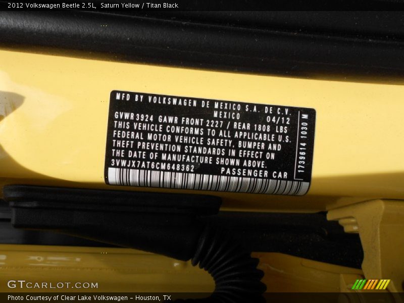 Saturn Yellow / Titan Black 2012 Volkswagen Beetle 2.5L