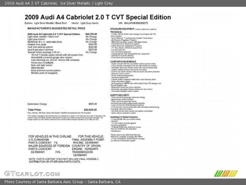 Ice Silver Metallic / Light Grey 2009 Audi A4 2.0T Cabriolet