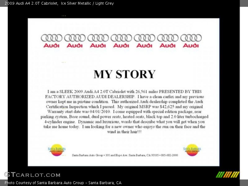 Ice Silver Metallic / Light Grey 2009 Audi A4 2.0T Cabriolet