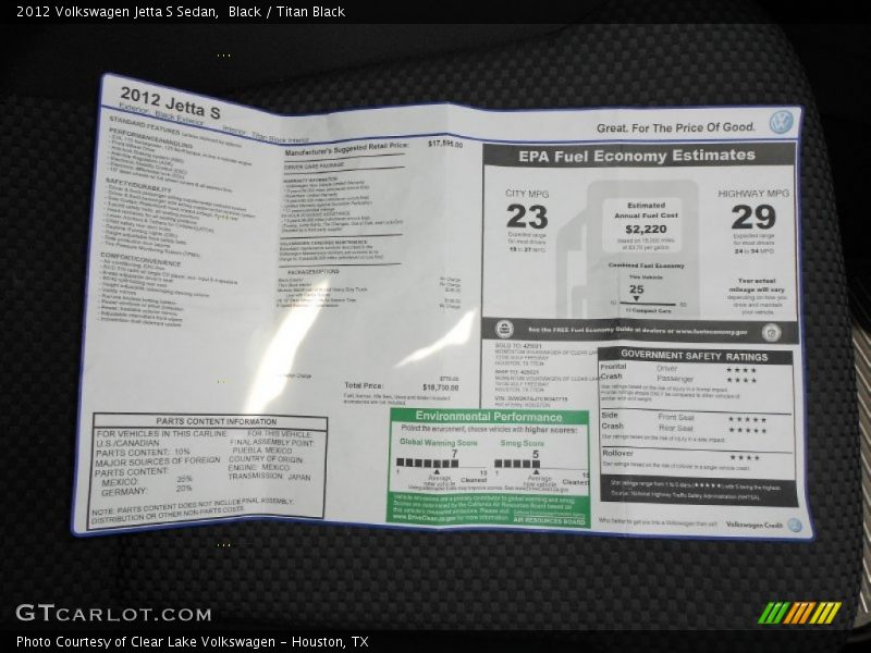 Black / Titan Black 2012 Volkswagen Jetta S Sedan