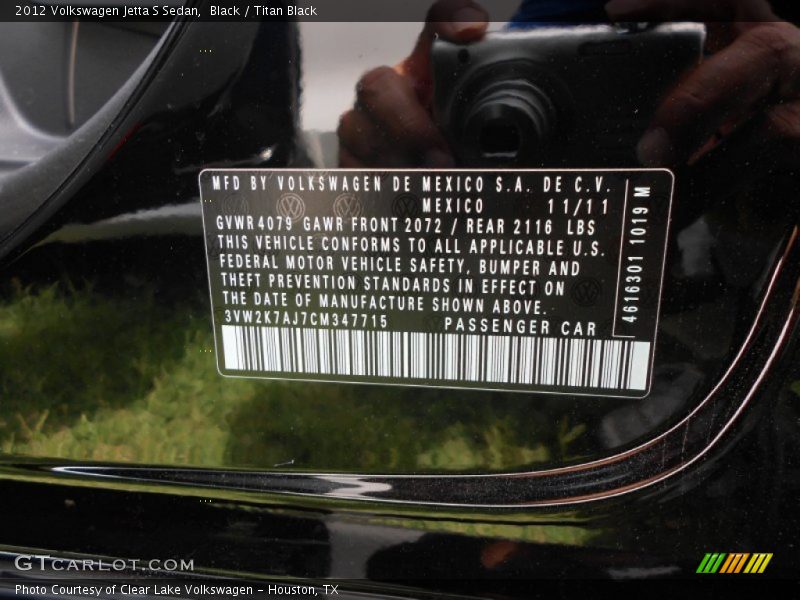 Black / Titan Black 2012 Volkswagen Jetta S Sedan