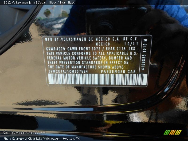 Black / Titan Black 2012 Volkswagen Jetta S Sedan