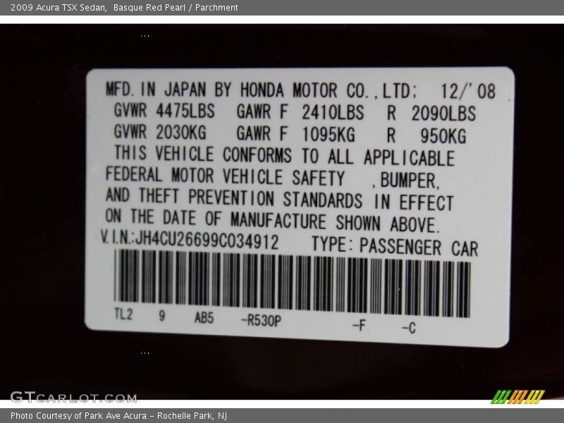 Basque Red Pearl / Parchment 2009 Acura TSX Sedan