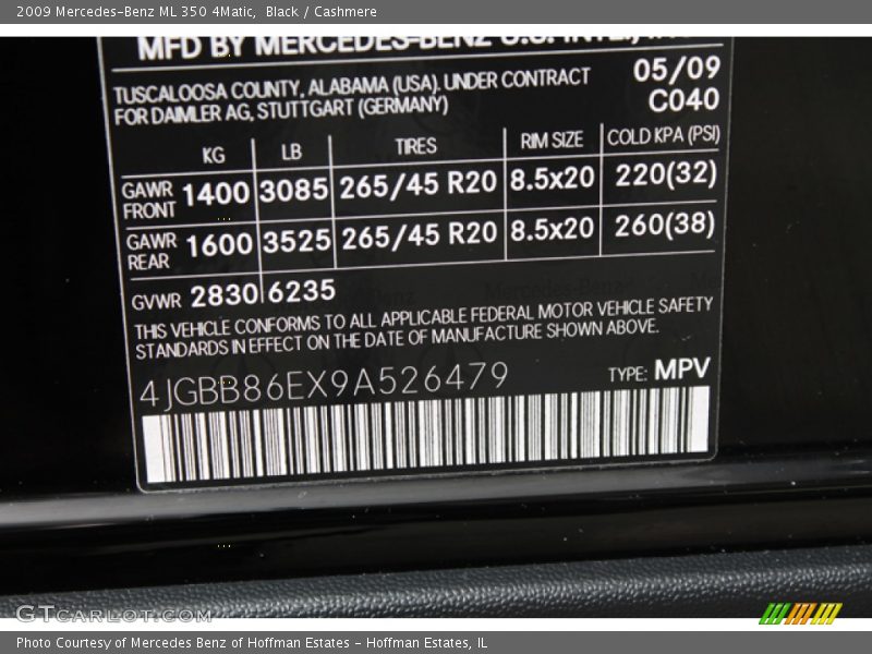 Black / Cashmere 2009 Mercedes-Benz ML 350 4Matic