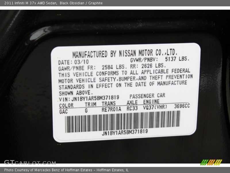 Black Obsidian / Graphite 2011 Infiniti M 37x AWD Sedan