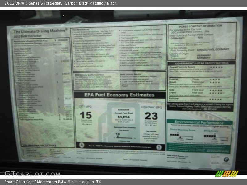 Carbon Black Metallic / Black 2012 BMW 5 Series 550i Sedan