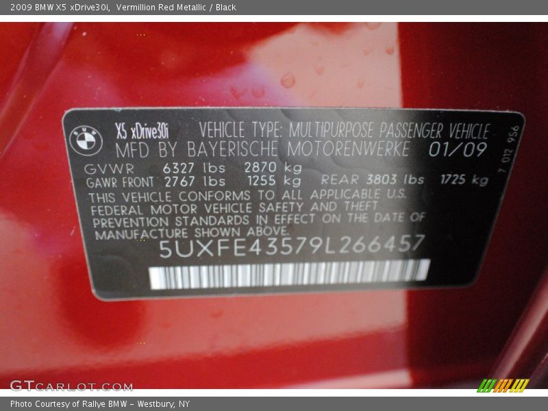 Vermillion Red Metallic / Black 2009 BMW X5 xDrive30i