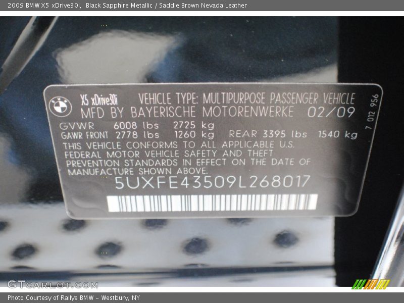 Black Sapphire Metallic / Saddle Brown Nevada Leather 2009 BMW X5 xDrive30i