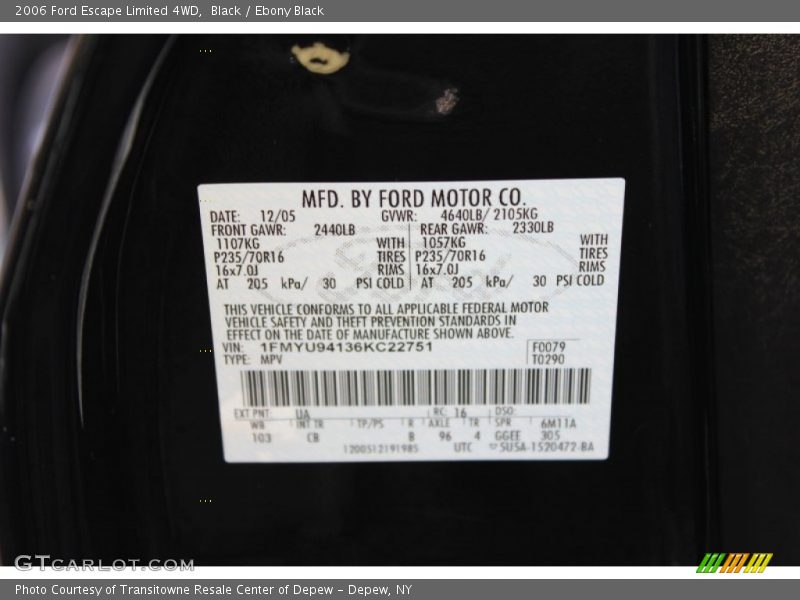 Black / Ebony Black 2006 Ford Escape Limited 4WD