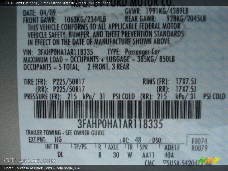 Smokestone Metallic / Medium Light Stone 2010 Ford Fusion SE
