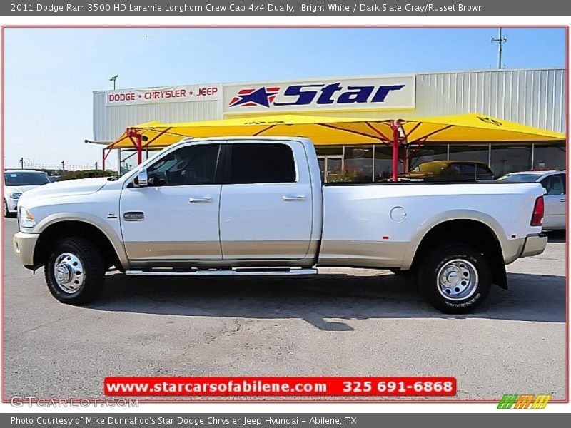 Bright White / Dark Slate Gray/Russet Brown 2011 Dodge Ram 3500 HD Laramie Longhorn Crew Cab 4x4 Dually