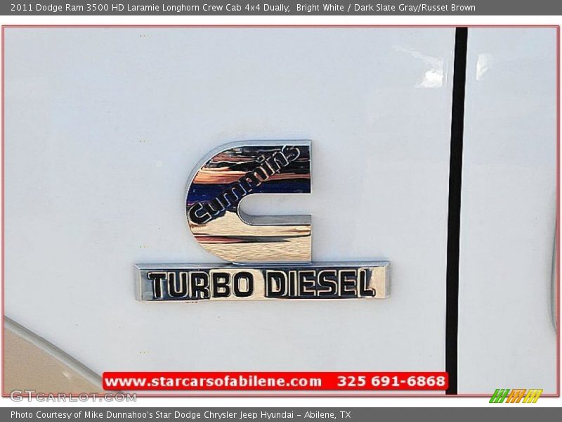 Bright White / Dark Slate Gray/Russet Brown 2011 Dodge Ram 3500 HD Laramie Longhorn Crew Cab 4x4 Dually