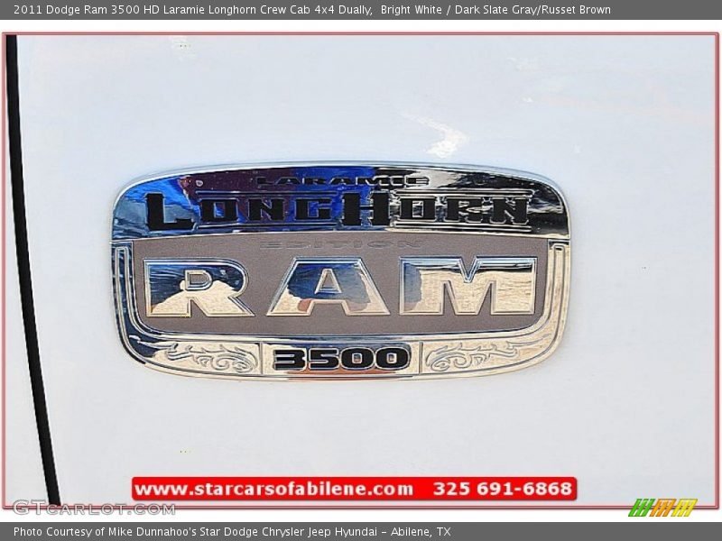 Bright White / Dark Slate Gray/Russet Brown 2011 Dodge Ram 3500 HD Laramie Longhorn Crew Cab 4x4 Dually