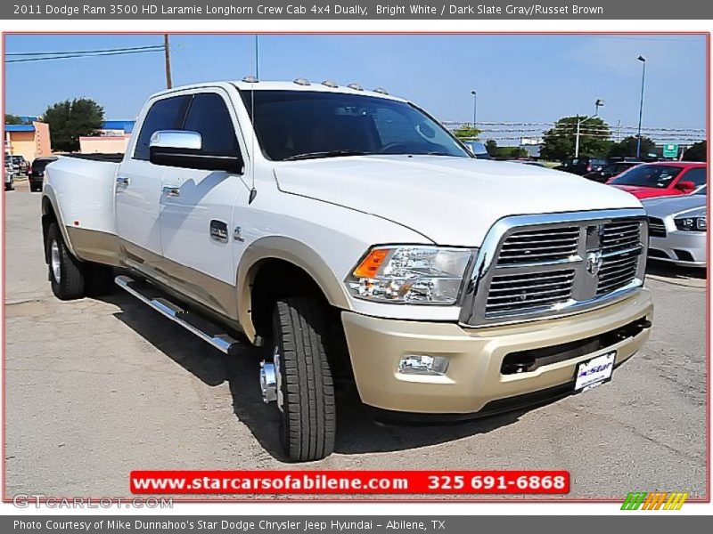 Bright White / Dark Slate Gray/Russet Brown 2011 Dodge Ram 3500 HD Laramie Longhorn Crew Cab 4x4 Dually