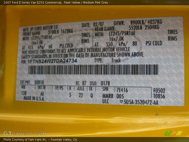 Fleet Yellow / Medium Flint Grey 2007 Ford E Series Van E250 Commercial