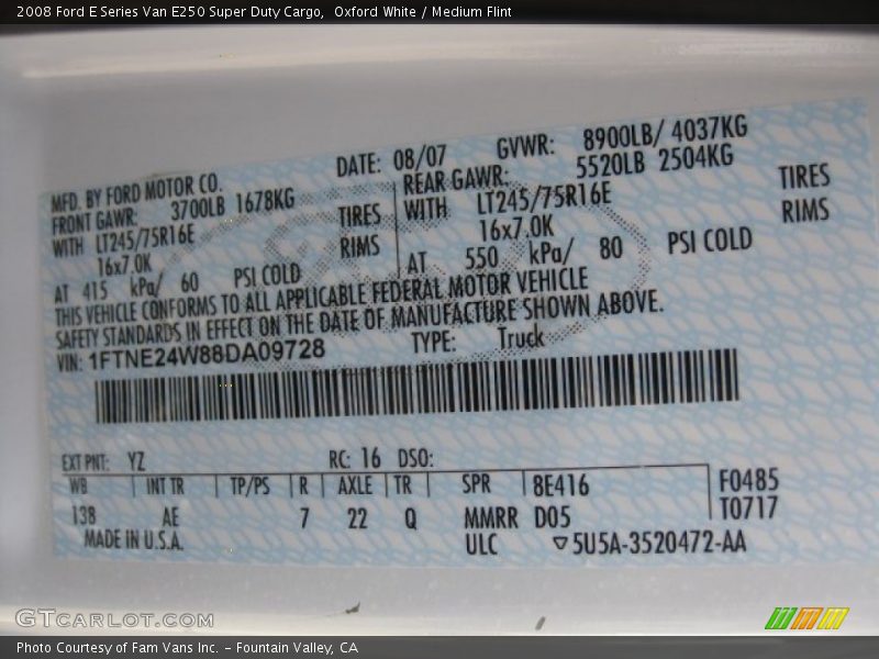 Oxford White / Medium Flint 2008 Ford E Series Van E250 Super Duty Cargo
