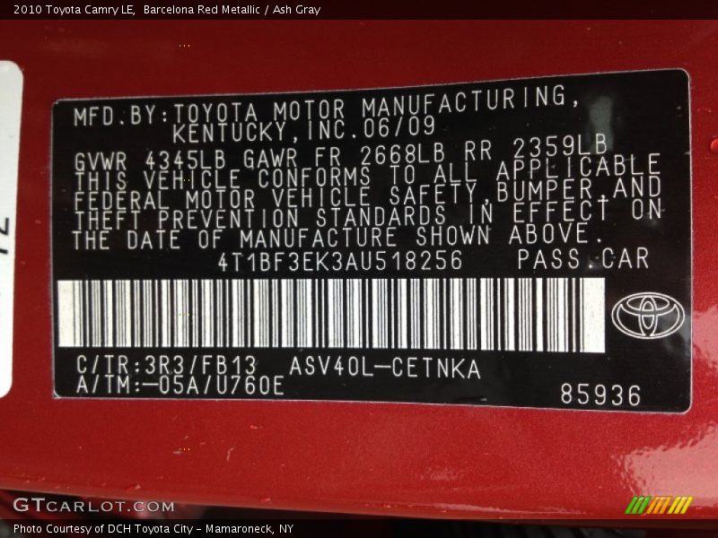 Barcelona Red Metallic / Ash Gray 2010 Toyota Camry LE