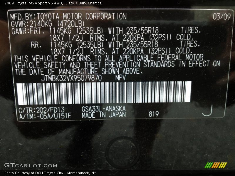 Black / Dark Charcoal 2009 Toyota RAV4 Sport V6 4WD