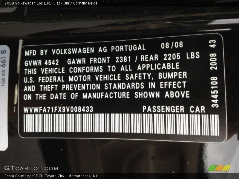Black Uni / Cornsilk Beige 2009 Volkswagen Eos Lux