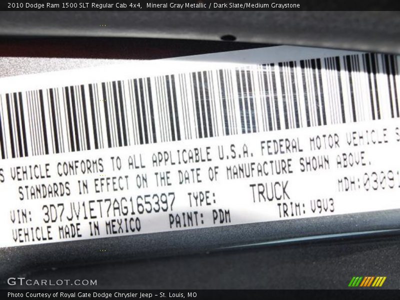 Mineral Gray Metallic / Dark Slate/Medium Graystone 2010 Dodge Ram 1500 SLT Regular Cab 4x4