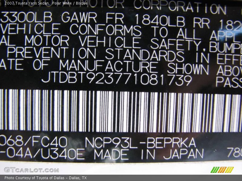 Polar White / Bisque 2007 Toyota Yaris Sedan