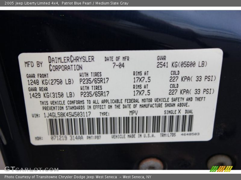 Patriot Blue Pearl / Medium Slate Gray 2005 Jeep Liberty Limited 4x4