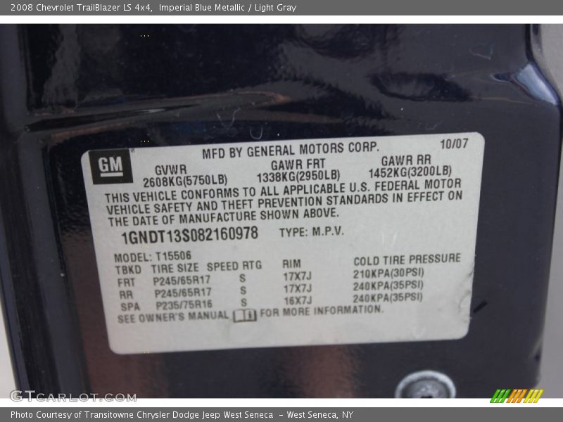 Imperial Blue Metallic / Light Gray 2008 Chevrolet TrailBlazer LS 4x4